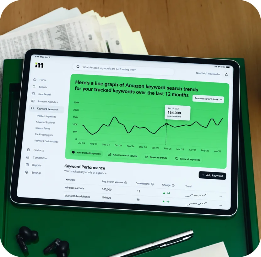 A seller reading keyword data on a tablet