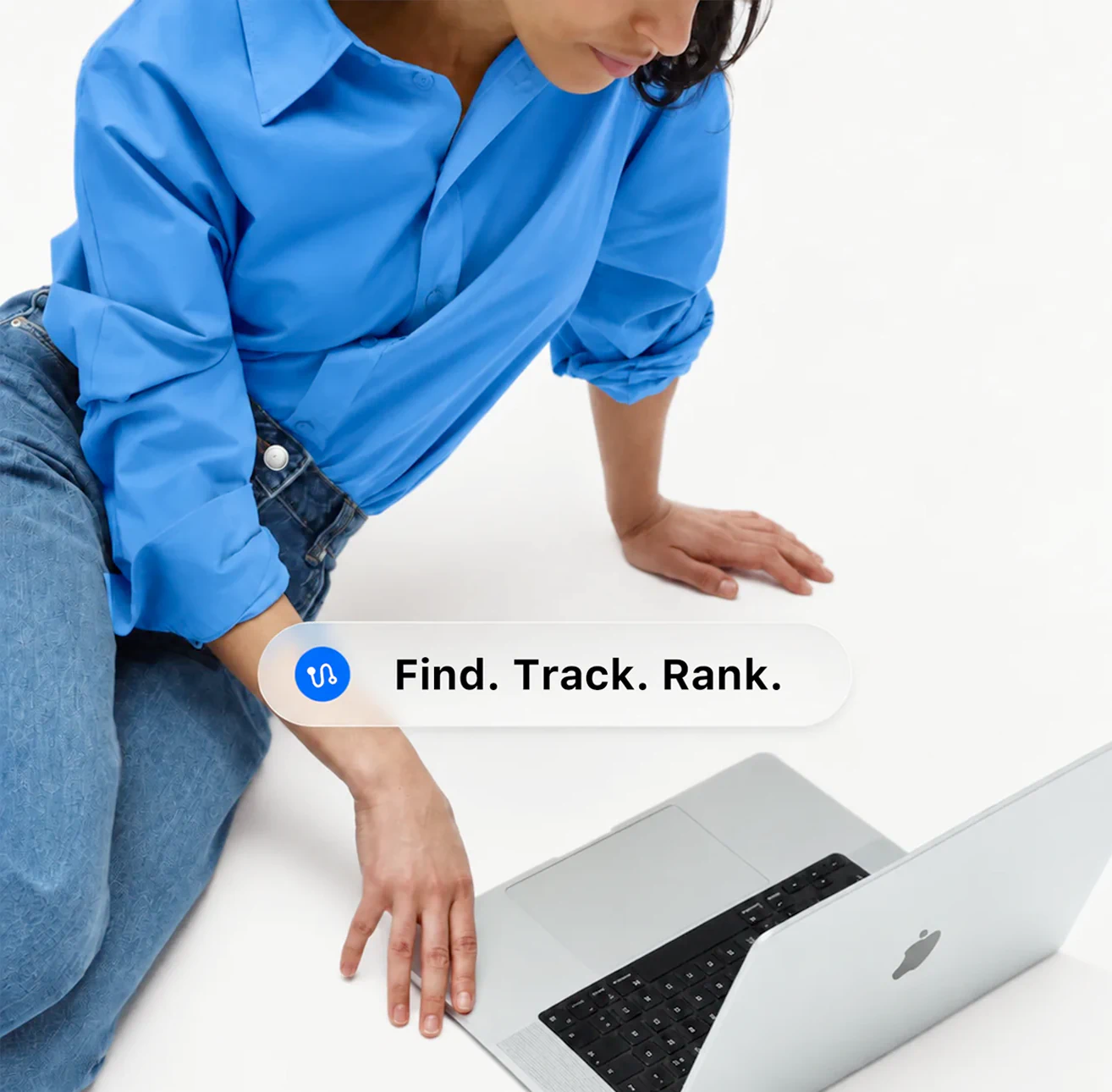 A seller with a laptop: Find. Track. Rank.